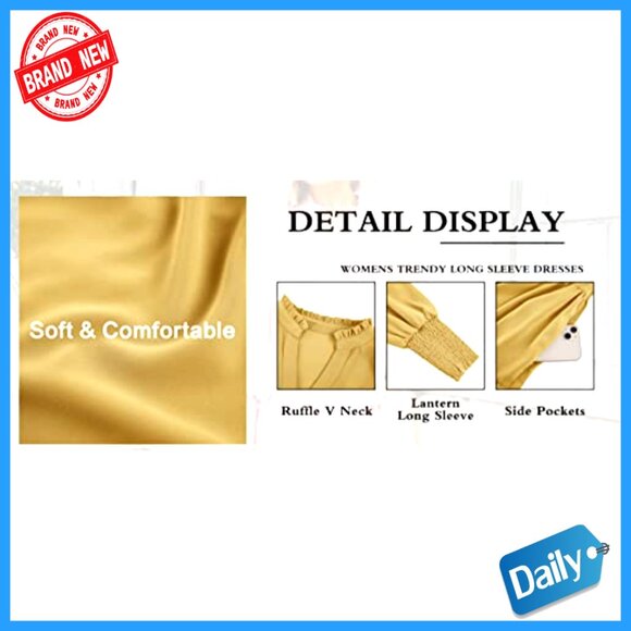 Long Sleeve Tunic Dress V Neck Ruffle Tiered Casual Elegant Fall Wear - Picture 4 of 7